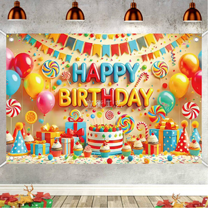 Bannière en tissu personnalisable noir et or Joyeux Anniversaire, accessoires photo, drapeau suspendu - Product Image 3