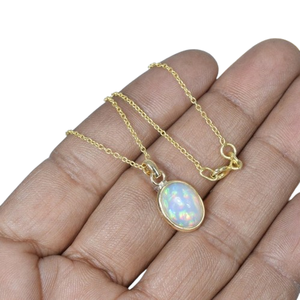 À la mode à la mode opale éthiopienne 925 argent Sterling platine plaqué pierre précieuse chaîne pendentif octobre pierre de naissance pierre naturelle - Product Image 1