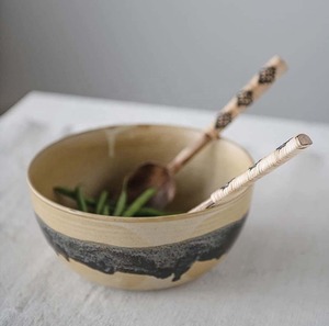 Ensemble de service à salade en bois indien de qualité supérieure fait à la main avec poignées tricotées en rotin parfait pour la cuisine, la salle à manger et le service - Product Image 4