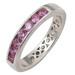 Anillo de Plata con Zafiro Rosa para Mujer, Patrón Geométrico, Joyería Fina, Corte Ovalado, Piedra Natural, Bañado en Rodio, Certificado IGI - Product Image 1