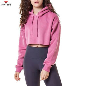 Sudaderas con capucha cortas de manga larga antipilling transpirables de punto estampadas ajustadas a la mejor moda con logotipo frontal para mujer - Product Image 3
