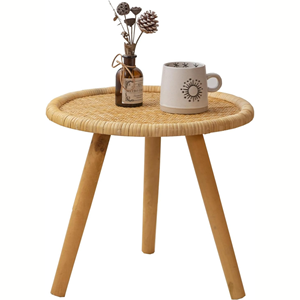 La mejor opción para la decoración del hogar Mesa de centro redonda de ratán hecha a mano Mesa auxiliar elegante para muebles de sala de estar modernos - Product Image 1