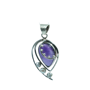 Pendentif artisanal en argent sterling 925 avec améthyste et perle d'eau douce, bijoux en pierres précieuses, cadeau de Noël, cadeau de Nouvel An - Product Image 1