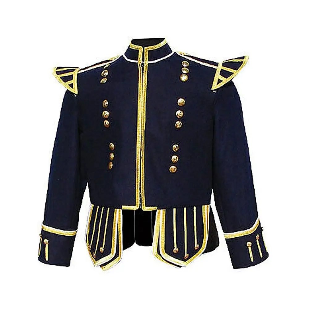 El işlemeli erkekler boru band Doublet ceket 100% profesyonel özelleştirmek 100% yün yeni İskoç Piper davulcu Doublet ceket