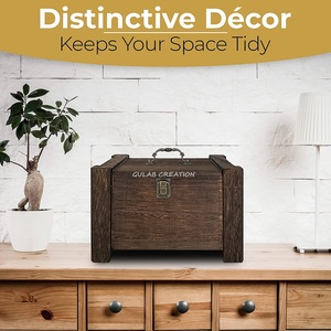 Caja de almacenamiento de madera hecha a mano de aspecto antiguo con cofre organizador de tapa con bisagras para recuerdos, joyas y almacenamiento decorativo para el hogar - Product Image 4