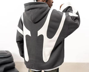 Sudaderas con capucha personalizadas para hombre con logotipo bordado de doble capa y talla grande empalmadas con contraste de color de calle al por mayor - Product Image 6