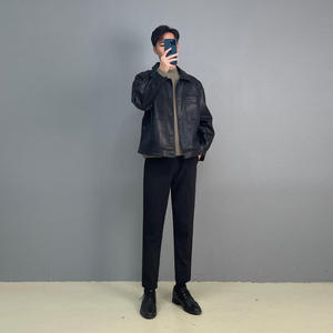 Chaqueta abotonada de piel sintética negra clásica para hombre, ropa de calle elegante con bolsillos delanteros para ropa informal y formal - Product Image 4