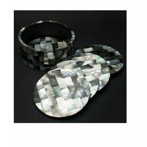 Juego decorativo moderno de 4 posavasos cuadrados en forma de nácar con soporte Técnica de incrustaciones de 10cm para bebidas de café - Product Image 3