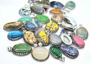 Cabochon de pierres précieuses naturelles multiples hautement polies en vrac pendentif en argent sterling 925 massif bijoux faits à la main à la mode - Product Image 2