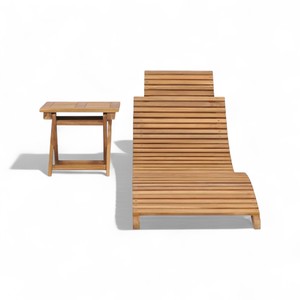 Tumbona de playa plegable de madera de teca al por mayor, silla con mesa, muebles de asiento de Patio, tumbona de exterior, tumbona de jardín curvada - Product Image 2