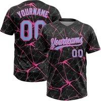 Maillot de baseball personnalisé pour jeunes, rose et noir, col en V, chemises de softball avec nom d'équipe, numéro et logo personnalisés, cousus à deux boutons - Product Image 2