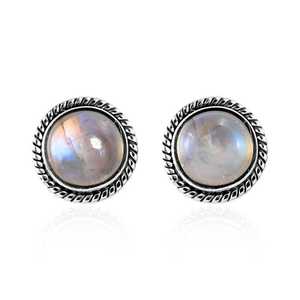 Rainbow Moonstone Bezel Setting Luxury <b>Stud</b> Earrings 925 Sterling <b>Silver</b> 7mm for Party & Gift - Product Image 1