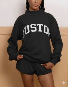 Pull en coton lourd personnalisé pour femmes, sweat-shirt oversize à col montant, col rond long, polaire doux, hiver, écologique - Product Image 1