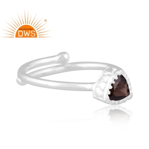 Anillo ajustable de piedras preciosas de cuarzo ahumado Natural de plata de ley fina superventas, fabricante de joyas - Product Image 3