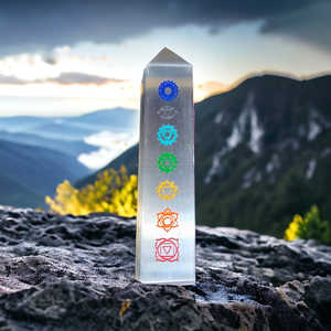 หอจักระเซเลไนต์ธรรมชาติคุณภาพระดับพรีเมี่ยม2025ล่าสุดแกะสลักสัญลักษณ์จักระเรกิสัญลักษณ์เรกิไม้กายสิทธิ์ selenite สำหรับการรักษาจักระ - Product Image 3