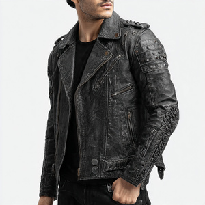 Veste en cuir à col rabattu pour homme, poche poitrine, veste en cuir de vache, veste en cuir véritable pour homme, veste de baseball pour homme - Product Image 1