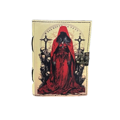 printed Dark horror Gothic Leather Journal Book of Shadows hardcover Red Hooded Figure Vintage Grimoire Occult halloween Diary