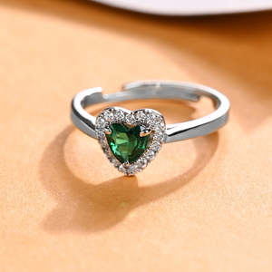 NOVAMART Fine Men's Romantic 925 Sterling Silver Grethe Green Heart Solitaire <b>Ring</b> <b>Size</b> <b>Adjustable</b> Rhodium Plating Platinum Main - Product Image 2