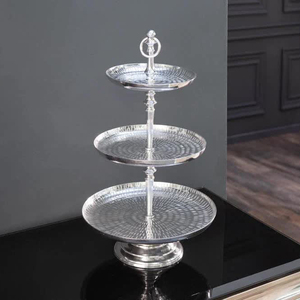 3 <b>Tier</b> Nickel Finished <b>Cake</b> <b>Stand</b> With Texture Design Desert Serving Cupcake <b>Stand</b> - Product Image 3