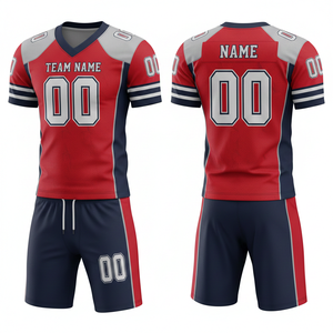 Ensemble de maillot et short de football américain sublimé personnalisable, 100% polyester respirant avec position du logo sur le devant - Product Image 6
