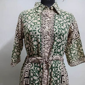 Nueva moda hasta el suelo cintura Natural manga larga algodón indio hecho a mano Bagru estampado verano elegante botón camisa mujer diario - Product Image 3