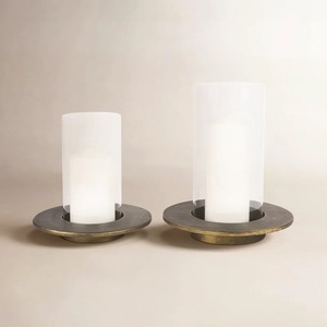 Bougeoirs en bronze antique avec verre givré, résistants à la chaleur, réutilisables, minimalistes, pour décoration de table de Noël - Product Image 1
