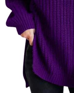 Suéter Personalizado de Cuello Alto Acanalado Morado para Mujer, Invierno, Cálido, Tejido, Manga Larga, Informal, Suave y Elástico - Product Image 5