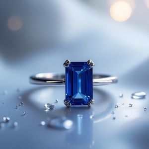 แหวนเพชรแซฟไฟร์ตัดสีฟ้ามรกตแพลทินัมเครื่องประดับชั้นดีคลาสสิกที่กำหนดเองแหวนหมั้นหรูหรา - Product Image 3