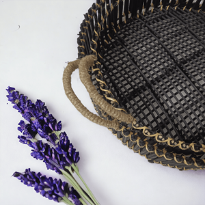 <b>Round</b> Trendy Black Display Serving <b>Wicker</b> Metal Tray with Handle Rattan Hand-woven Factory Price Tabletop Eco-friendly Household - Product Image 2