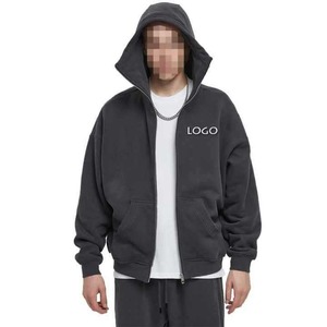 Sudaderas con capucha con cremallera para hombre, holgadas, informales, a la moda, de Color sólido, personalizadas, con forro polar grueso y cremallera, abrigo con capucha para hombre - Product Image 5