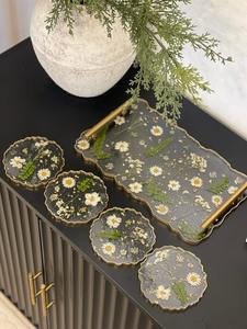 Designer resin <b>tray</b> with metal handle suitable for elegant living room kitchen dining table <b>decor</b> serving - Product Image 1