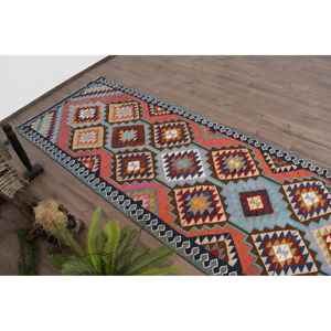 Alfombra Turca Vintage de 3.2x10.7 pies, Alfombra de Pasillo, Alfombra de Lana Roja Kilim - Product Image 5