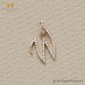 Sólido 14K oro amarillo W inicial colgante hecho a mano pavé diamante joyería de alta calidad W letra nombre colgante oro diamante joyería - Product Image 2