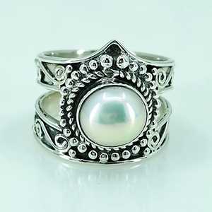 Handmade Boho Freshwater Pearl Sterling <b>Silver</b> <b>Ring</b> June Birthstone <b>Statement</b> Promise Artisan Jewelry Unique Pearl <b>Ring</b> - Product Image 5