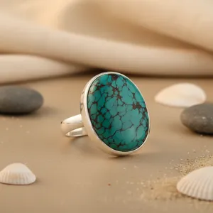 Bague en argent sterling 925 plaqué or rose avec pierre turquoise - Bijou élégant et tendance de style hip-hop pour femmes - Product Image 3