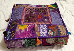 Cojín Decorativo Cuadrado de Patchwork Hecho a Mano en India, 100% Algodón, Bordado, Zafu, Puf de Meditación, Cama para Perros - Product Image 2