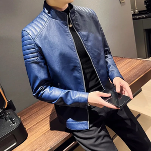 Chaqueta de Cuero Delgada para Hombre al por Mayor con Cuello Alto, Logotipo Frontal, Transpirable e Impermeable, Chaqueta de Invierno en Colores y Tallas Personalizadas - Product Image 4
