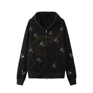 Sudaderas con capucha de invierno a granel unisex, jersey de hombre hecho a medida con estampado de diamantes de imitación, forro polar suave, cremallera gruesa, diseño a precio al por mayor - Product Image 6