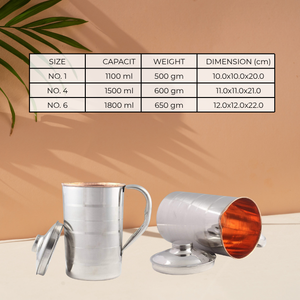 Jarra de cobre y agua antigua de 1100ml, juego de vajilla de acero, Metal redondo con asa para uso doméstico, venta al por mayor por fabricante - Product Image 4