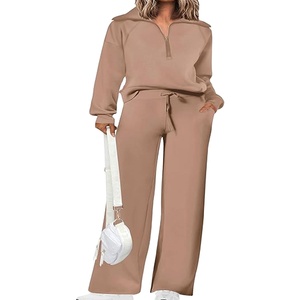 Ensemble de vêtements de sport fitness à motif solide pour femmes chaud à manches longues décontracté haut court et pantalon de survêtement pour l'hiver 2026 - Product Image 1