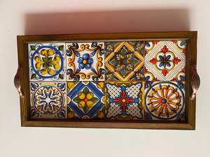 Bandeja otomana de madera de nogal moderna con asas Bandeja de servicio para decoración de sala de estar Idea de regalo para el hogar - Product Image 5