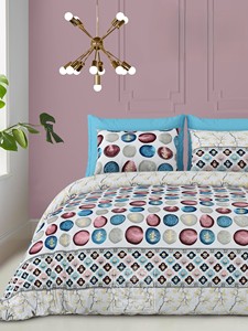 <b>Gold</b> Print King Size Flat Sheet 2 <b>Pillow</b> Cases Pure Cotton Durable Printed Modern Fade/Wrinkle Resistant Luxury Bed Sheets for - Product Image 4