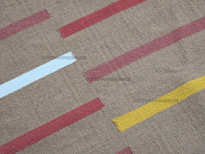 Tapis moderne tissé à la main à rayures brunes Kilim en laine Tapis moderne pour salon chambre à coucher salle à manger - Product Image 6