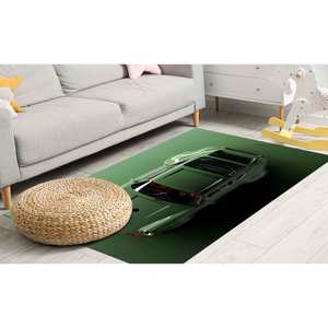 Alfombra con Efecto 3D de Auto Verde: Decoración para Salón, Apta para Mascotas, con Pelo Suave - Product Image 5