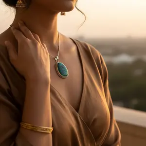 925 Sterling Silver Turquoise Pendant for <b>Women</b> Elegant Gemstone Crystal Necklaces Jewelry - Product Image 2