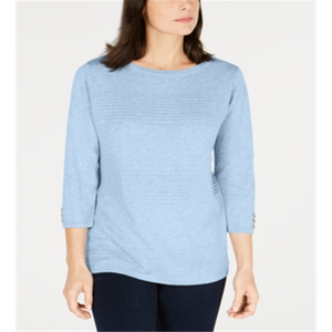 Maglione Casual da Donna Karen Scott Blu con Design Traforato Traspirante e Logo Stampato sul Davanti, Corto per Autunno Inverno - Product Image 1
