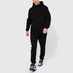 Haute qualité 100% coton Slim Fit hommes survêtement ensemble jambe droite pantalons de survêtement élastique respirant à capuche hiver lourd piste - Product Image 6