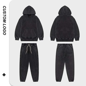 Conjunto Deportivo con Capucha, Estampado, Unisex, Negro, Estilo Urbano, 100% Algodón Grueso, Lavado Ácido Vintage, Personalizado, de Fabricantes al por Mayor - Product Image 3