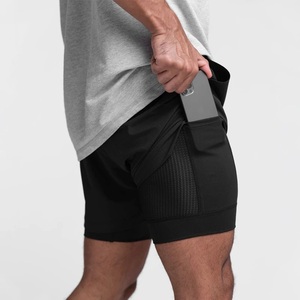 Wholesale Men's Double <b>Layer</b> Woven Knit Canvas 100% Polyester Elastic Waist Sports Bottoms Bodybuilding Fitness Training Shorts - Product Image 5