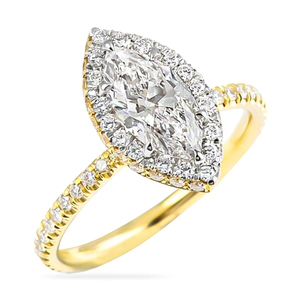 Anillo de compromiso con halo bicolor y diamante marquesa de 0.82 quilates - Product Image 1